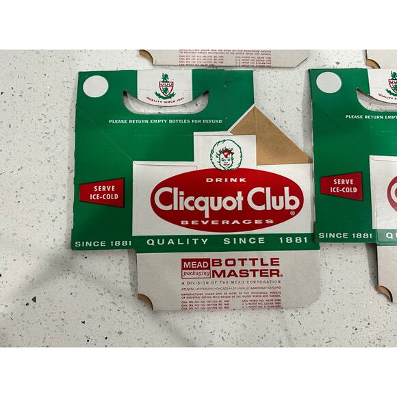 Set of 5 Vintage CLICQUOT CLUB 6 Pack Soda Pop Bottle Carrier New Old Stock - Picture 2 of 3